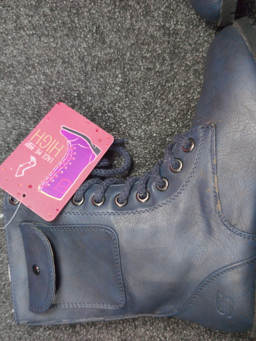 Skechers Girls Navy Lace-Up Combat Boots